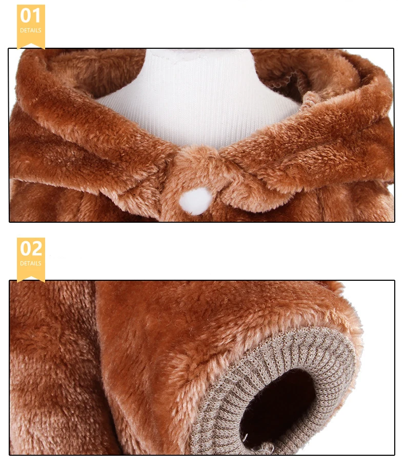 Pet Four-legs Cartoon Hoodies Autumn Winter Polar Fleece Thick Cats Dogs Clothes Brown Bear Cosplay Costume for Cats Small Dogs (3)