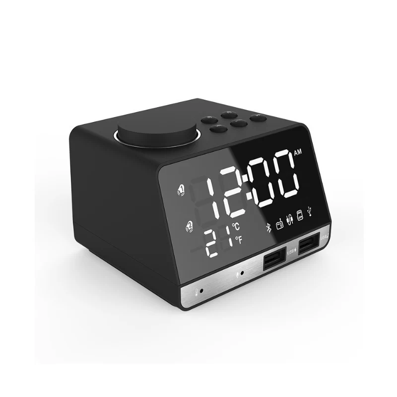 Многофункциональный Будильник Bluetooth динамик с двойным USB интерфейс зарядки аудио светодиодный Зеркало Часы музыка дисплей настольные часы