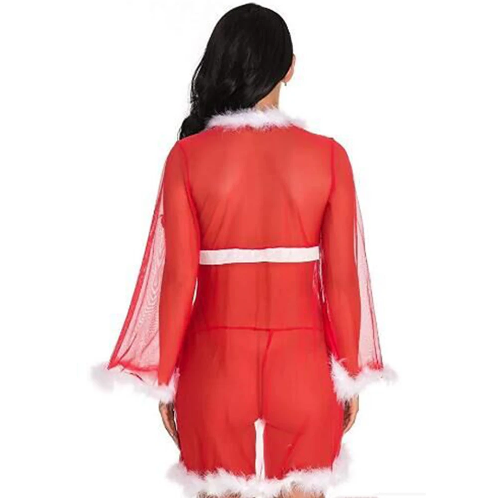 Рождественское нижнее белье, женское прозрачное кружевное нижнее белье со стрингами, рождественское нижнее белье, сексуальное Эротическое ночное белье, ночная рубашка, длина 35