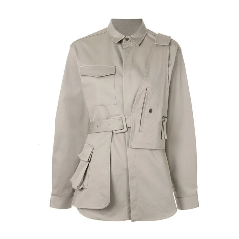 

TVVOVVIN Japan Personality Design Safari Style Clothes Plot Straps Two Pieces Waist Twill Spring Autumn Women Coat X156