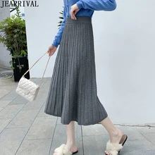 Осенне-зимняя вязаная миди юбка женская однотонная плиссированная юбка с высокой талией корейские модные теплые повседневные юбки