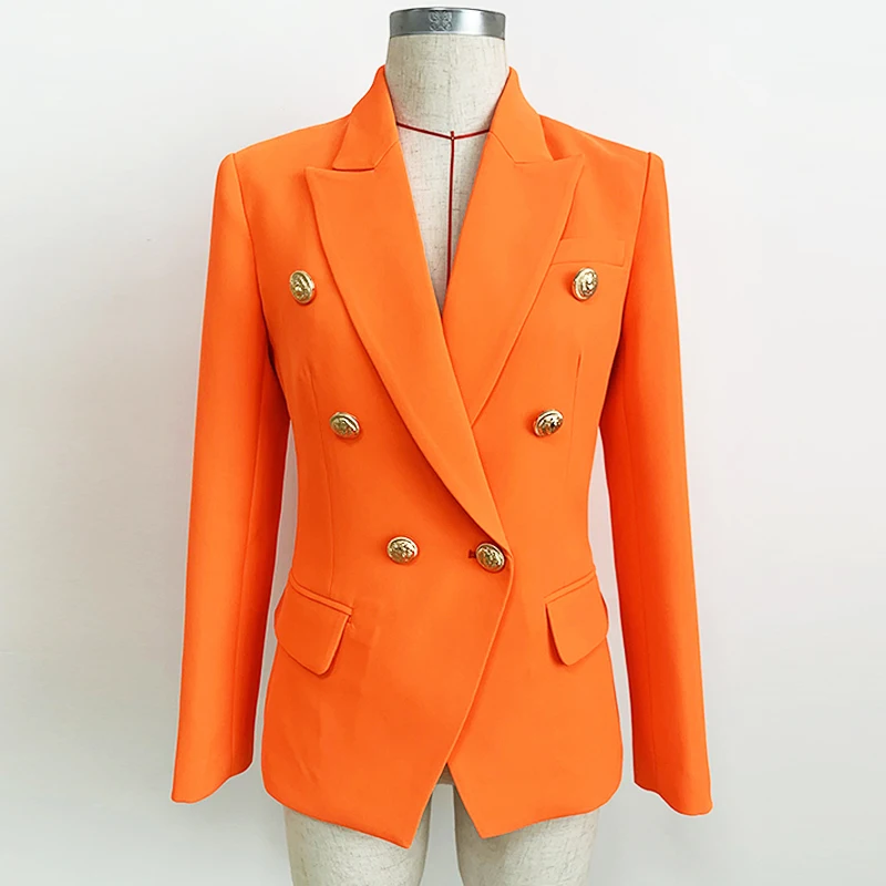 

HIGH QUALITY Newest 2024 Designer Blazer Women's Lion Buttons Double Breasted Blazer Jacket Neon Orange