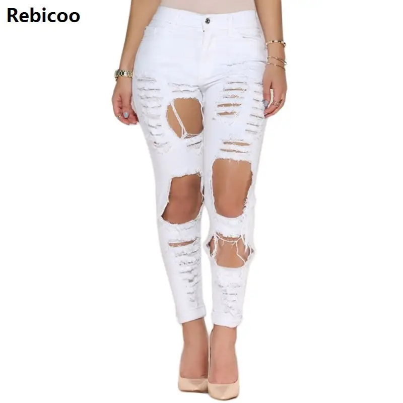 New White Hole Ripped Jeans Women Jeggings Cool Denim High Waist Pants Capris Female Skinny Black Casual Jeans New White Hole Ripped Jeans Women Jeggings Cool Denim High Waist Pants Capris Female Skinny Black Casual Jeans