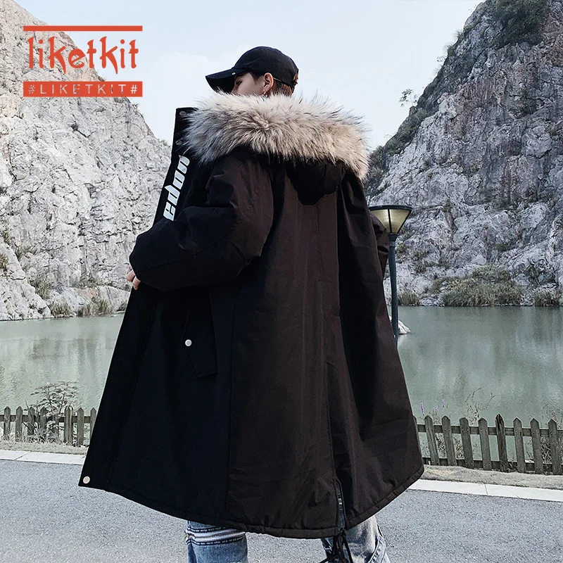 Liketkit, зимние куртки и пальто для мужчин, новинка, японский стиль Харадзюку, толстое длинное пальто для мужчин, s, хип-хоп, теплые парки, негабаритная ветровка