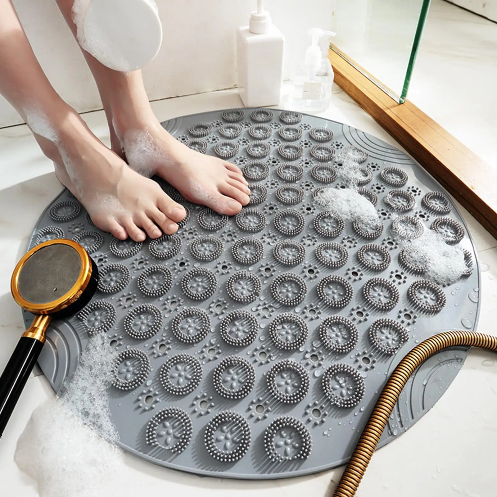 

Round Shape Solid Color Home Bathroom Non-slip Door Floor Mat Cushion Carpet Pad