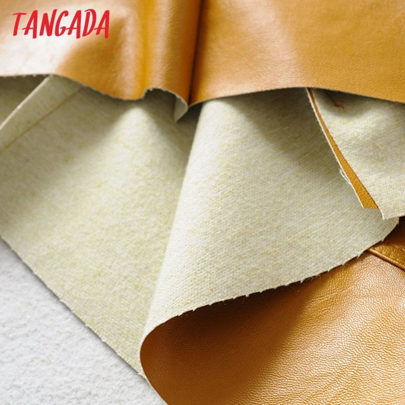 Tangada Женская шикарная юбка из искусственной кожи с галстуком-бабочкой поясная сумка на молнии винтажная женская желтая стильная повседневная юбка mujer 6A300