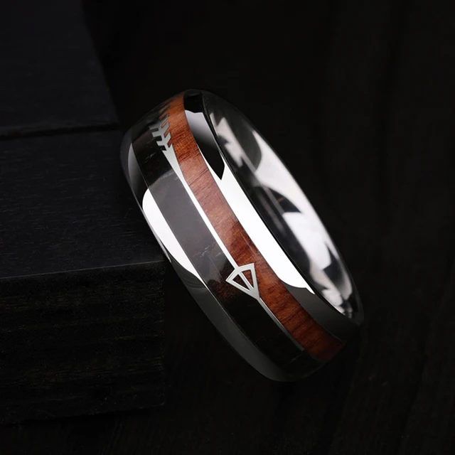 8mm Natural Wood & Arrow Design Tungsten Ring 1