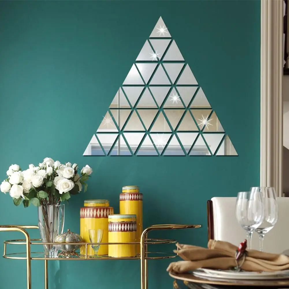 100 Pcs Acrylic 3D Triangle Mosaic Mirror Effect Wall Sticker Home Room DIY | Дом и сад