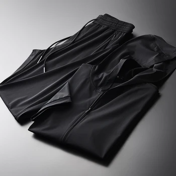 

New Summer Men Sets (jacket+pants) Luxury Hooded Zipper Short Sleeve Jacket Mens Sets Plus Size 4xl Slim Man Sets With Pants