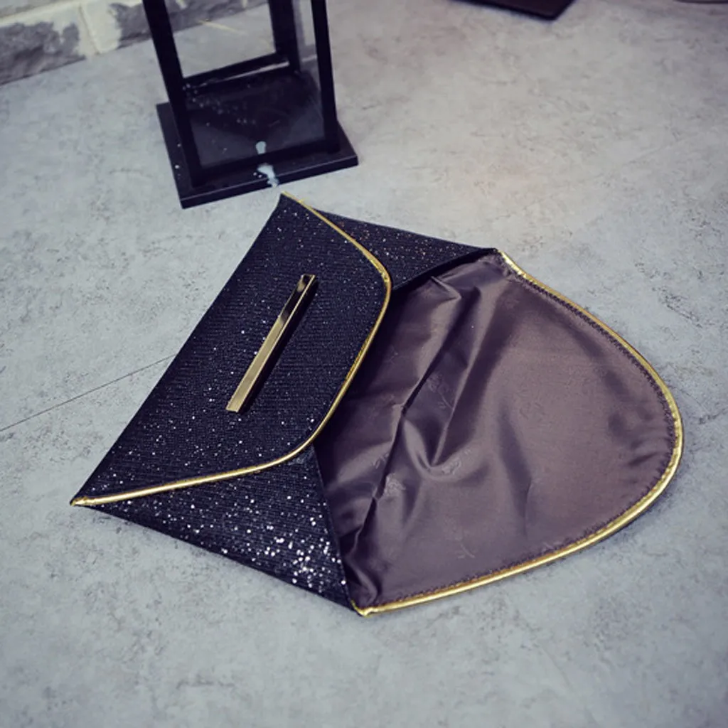  Women Evening Bag Pouch Sequins Envelope Black Handbag Sparkling Party Bag Solid Wedding Day Clutch - 4000179666759