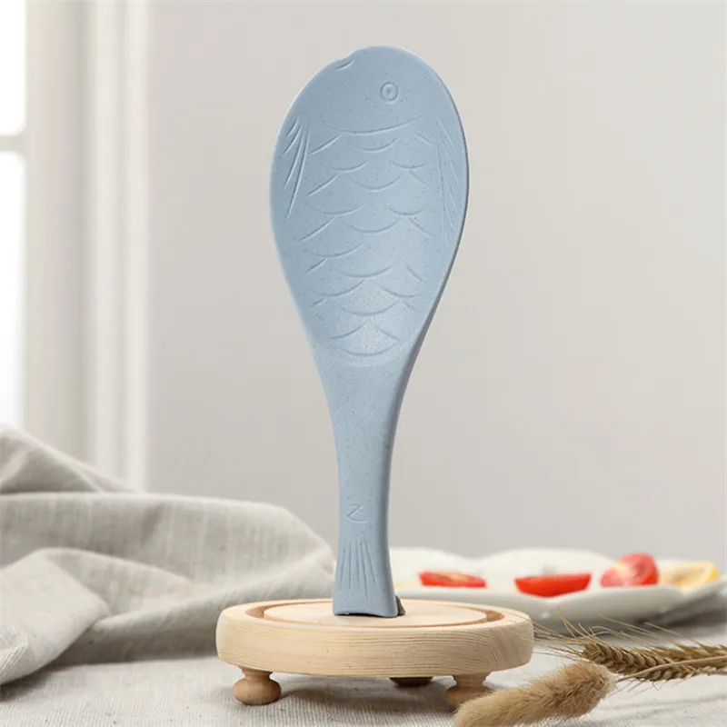 Blue 1 шт., 4 цвета, форма рыбы, Пшеничная солома, рисовая половник суповая ложка, обеденные ложки, Экологичная кухонная посуда, инструмент для приготовления пищи - Цвет: Blue