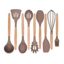 9 шт. силиконовая деревянная ручка кухонная утварь набор антипригарные кухонные принадлежности для приготовления пищи инструменты