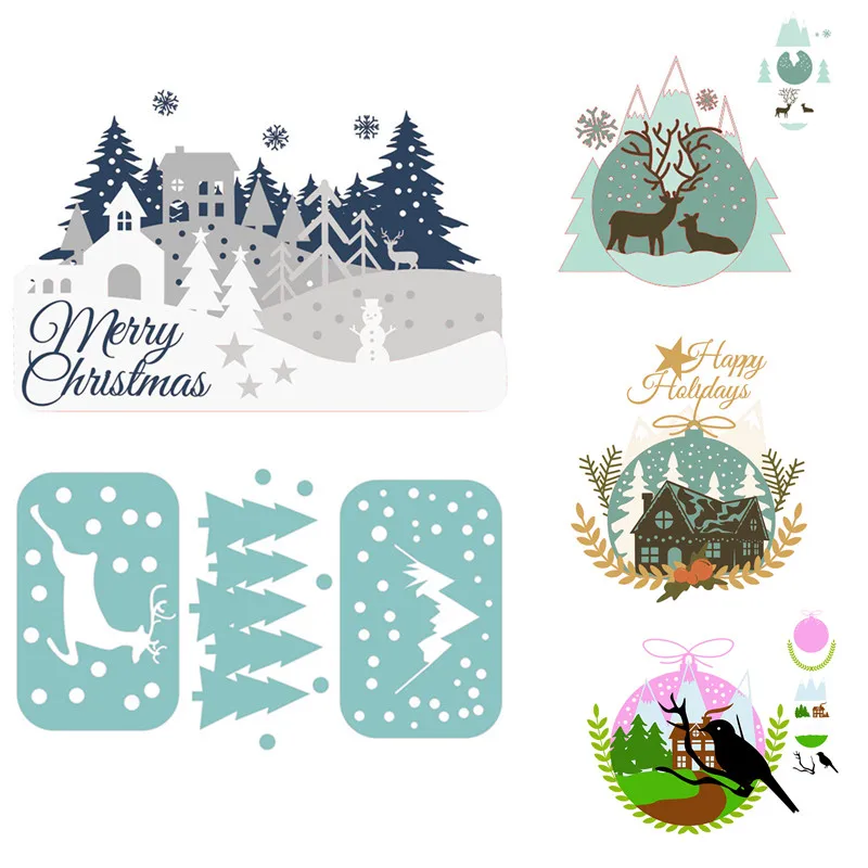 

Kokorosa Tree Mountain Sun Metal Cutting Dies for Scrapbooking New 2019 Craft Die Cut Card Making Embossing Stencil