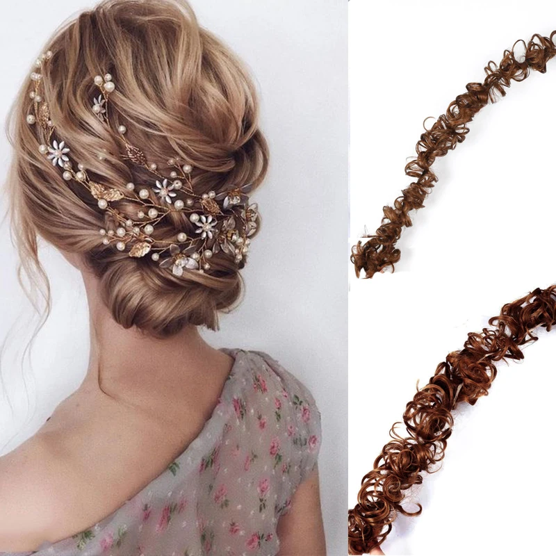 

MANWEI ynthetic Women Curly Bun Chignon Hair Bun Elastic Band Clip In Hair Extensions Brown High Temperature Fiber Fake Hairpi