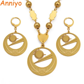 

Anniyo Marshall Islands Flag Pendant Necklaces Earrings for Women Girl Gold Color Ethnic Jewelry Sets #118921