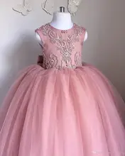 

Baby Infant Toddler Birthday Party Dresses Blush Pink Rose Gold Sequins Bow Lace Tea Length Tutu Wedding Flower Girl Dress