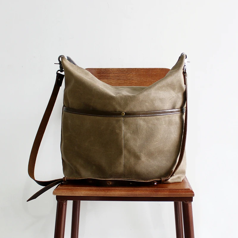 

Handmade waxed canvas bag cross body bag messenger bag Leather canvas Tote bag Shoulder bag Women's Totes School Bag Handbags