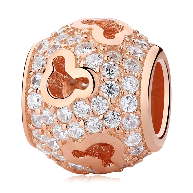 Authentic 925 Sterling Silver Beads Charm Crystal charm Rose Gold Clear CZ Fit Original Pandora Bracelet Women Diy Jewelry