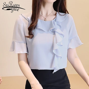 

Blusas Mujer De Moda 2020 New Fashion Korean Office Lady Women Tops and Blouses Solid Short Sleeve White Chiffon Blouse 8855 50