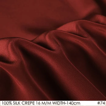 

100% SILK CREPE DE CHINE 140cm width 16momme Natural Silk Dress Fabric Pure Soie Fabric Dark Red 74