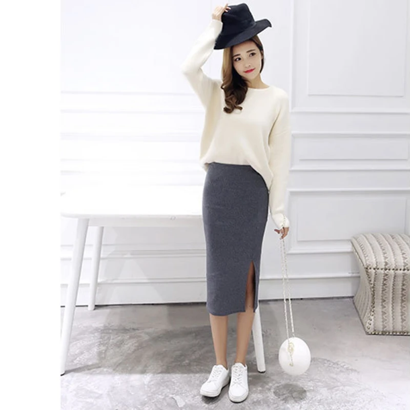 

6 Colors Spring Autumn Casual Solid Color Women Skirts Ladies Slim Package Hip Skirt Lady Winter Sexy Split Knitted Pencil Skirt