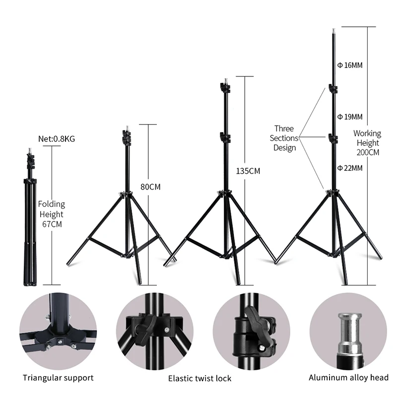  Photographic Equipment Photo Studio Light Kit Boom Arm Stand Tripod with 200CM Light Stand 75-135CM