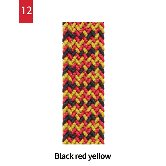 Braided Solo Loop For Apple Watch Band Se 76543 40mm 44mm Elastic Bracelet Strap on Smart Series 38mm 42mm 41mm 45mm Accessories 12 Black red yellow