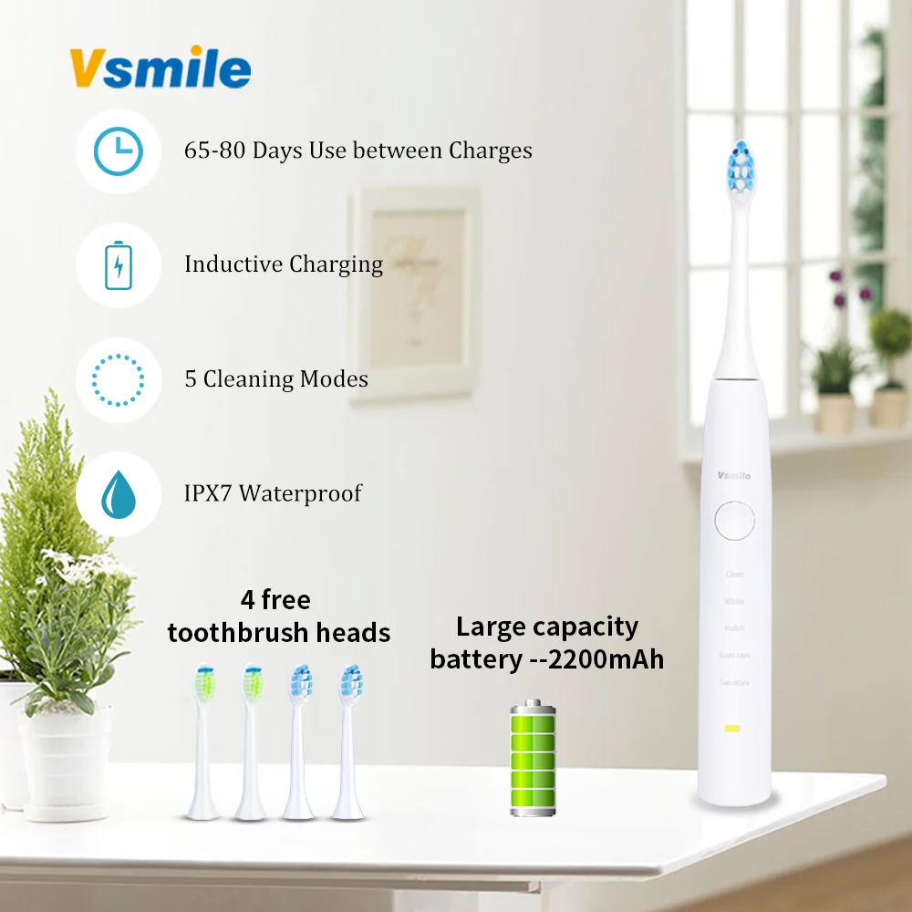 Vsmile многофункциональная электрическая зубная щетка с pазные насадки 5 режимов