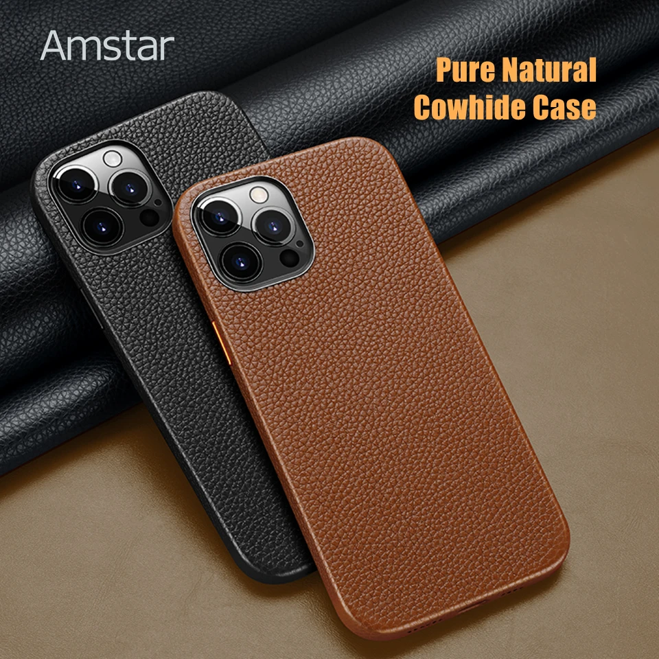 iphone 11 Pro Max phone case Amstar Real Natural Cowhide Leather Phone Case for iPhone 13 12 11 Pro Max Magnetic Pure Leather Cover Case for iPhone 13 12 Pro iphone 11 Pro Max  silicone case