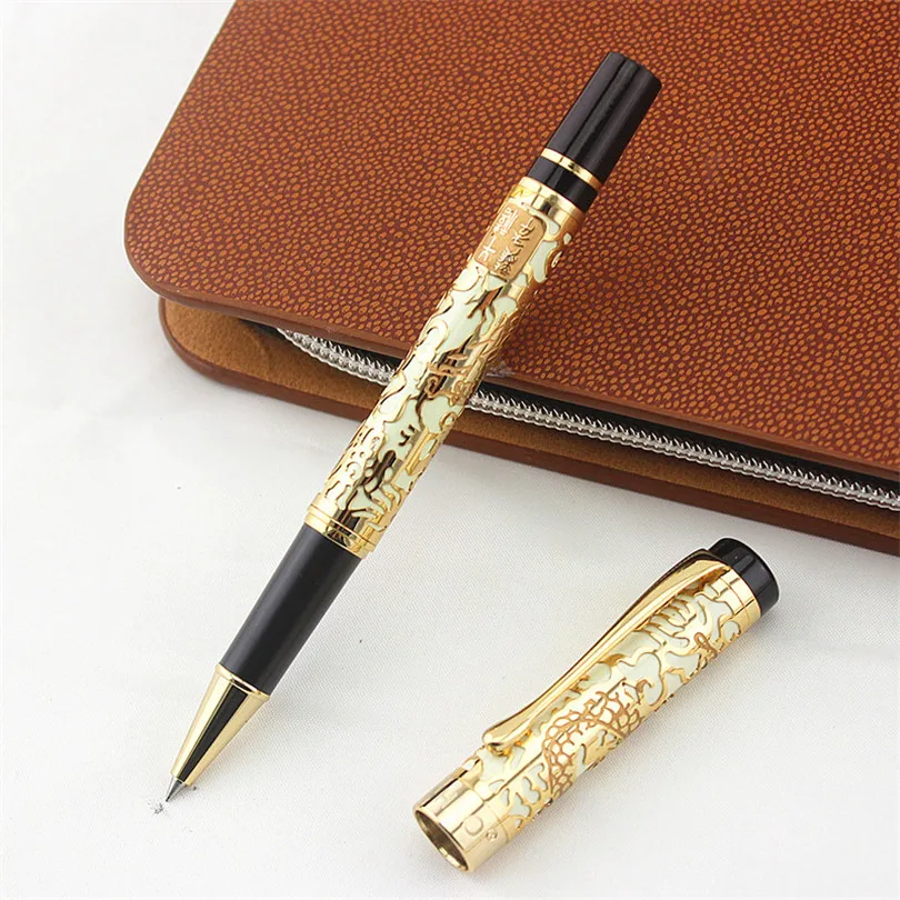 Jinhao 5000 Роскошная металлическая шариковая ручка красивая текстура дракона резьба, черная и Золотая чернильная ручка для офисного бизнеса