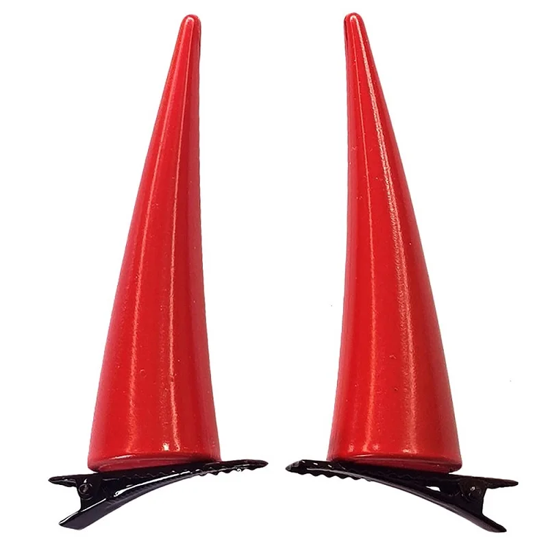 2pcs/set Chainsaw Man Power Horn Shaped Hairpin Evil Demon Red Hair Ornaments Power Cosplay Props Height 8cm Random Clips Color family halloween costumes Cosplay Costumes