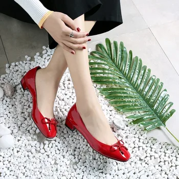 

Ladies High Heels Thick-heel Women Shoes Woman Pumps Big Size Big Size To 25cm Women's Shoes With Patent Leather Bow Tie