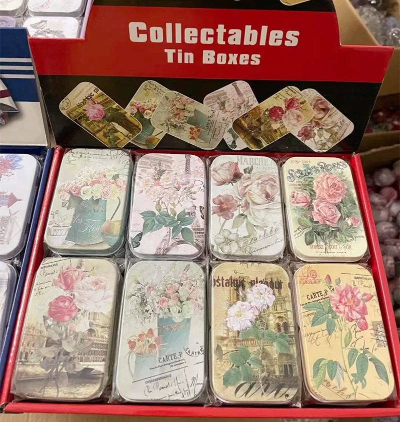 12 Pcs/Lot Vintage Flower Printing Storage Tin Jewelry Candy Packing Box Cute Coins Case Small Colletables Tin Boxes