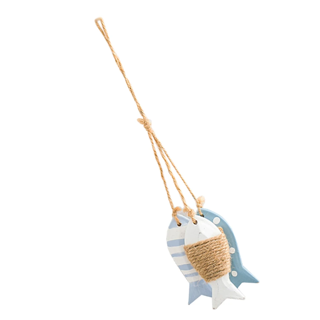 Wooden 3pcs Fishes Hanging Ornament,Mediterranean Style For Wall ,Approach 11.02x2.76x0.79inch