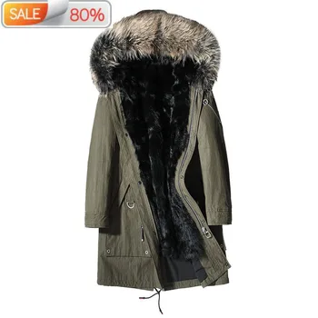

Real Goatshair Liner Parkas Winter Raccoon Fur Collar Long Coat Plus Size Jacket Chaqueta Hombre MC1AC163 ND1259