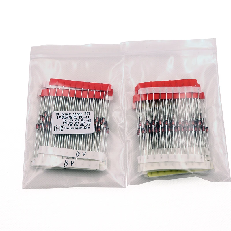 Kit de diodo Zener para diy, 14 valores x 10 peças = 140 peças, 1w, do-41, 3.3v-30v, frete grátis