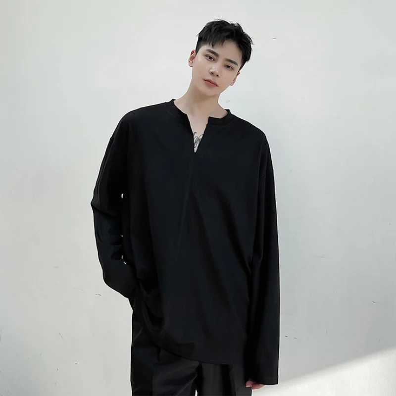 

Men's Long Sleeve T-Shirt Spring And Autumn New Pure Color Korean Simple Fashion Popular Leisure Loose Large Size T-Shirt