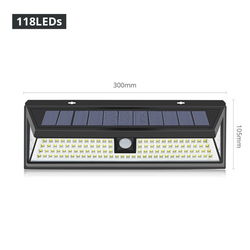 118 LEDs Светодиодный уличный фонарь на солнечной батарее умный датчик движения ночник для наружного двора дорожка садовое освещение Солнечная энергия Плаза настенный светильник - Испускаемый цвет: 118 LEDs