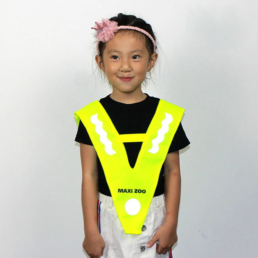 

Children Reflective Vest Running Cycling Free Size V Shaped Night Security Traffic Safety Polyester Fluorescent Yellow Road