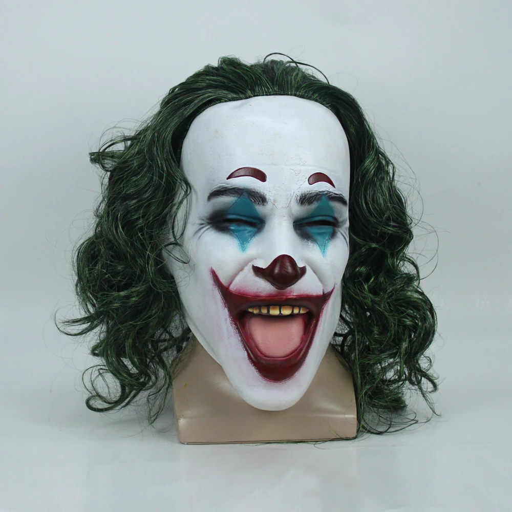 Маска Джокера из фильма Бэтмен Темный рыцарь Косплей страшная маска клоуна с зелеными волосами парик Хэллоуин Латексная Маска карнавальный костюм - Цвет: C
