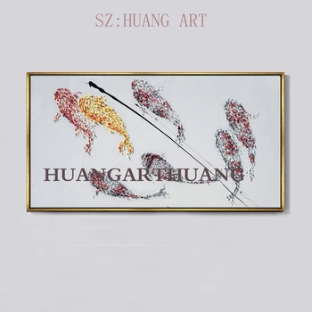 

Hand-painted modern creative modern animals dolphins and shrimp and fish oil painting on canvas painting decorative wall decorat