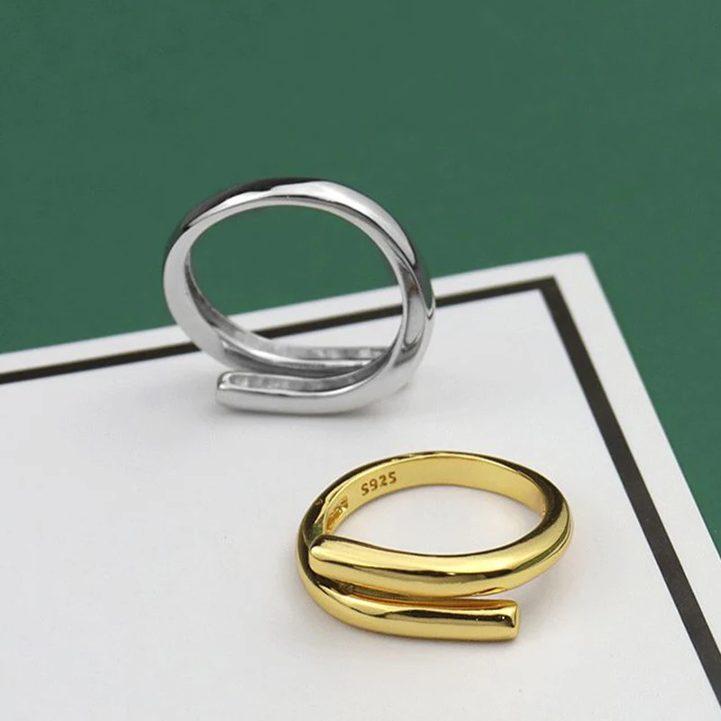 XIYANIKE Silver Color Double Layer Geometric Ring Female