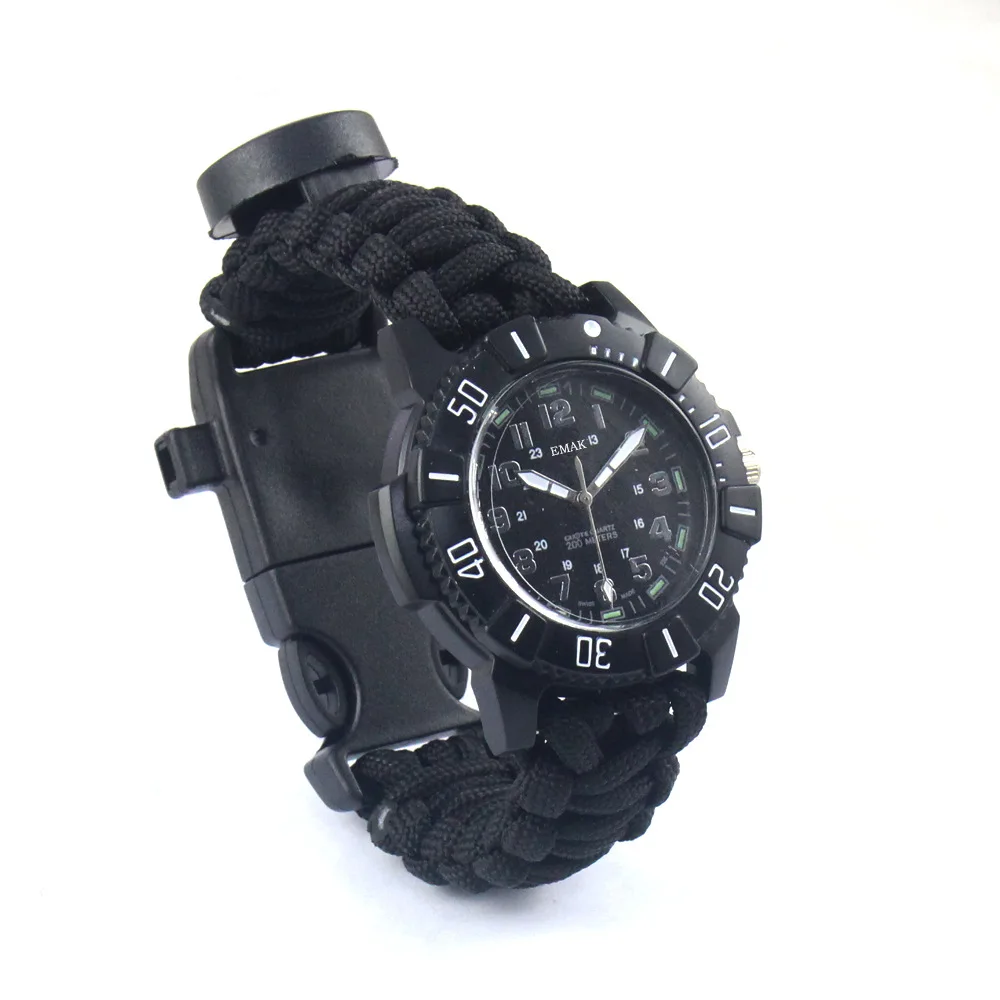 

Outdoor Sports Camping Adventure Umbrella Rope Woven Watch Multi-functional Thermometer da huo bang Whistle Lifesaving Watch