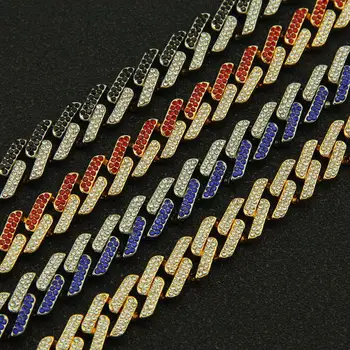 

13mm wide color rhinestone geometric square Cuban chain necklace exaggerated men and women necklace