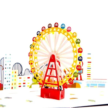 

New Bronzing Cover Campus Style 3D Greeting Card Foldable Colorful Ferris Wheel Greeting Card Birthday Party Graduation Card