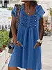 Faux Denim Dress 2022 Summer Double Button Cowboy Mini Dresses OL Style O Neck Short Sleeve Loose Shirt Dress Vestidos Plus Size ► Photo 1/3