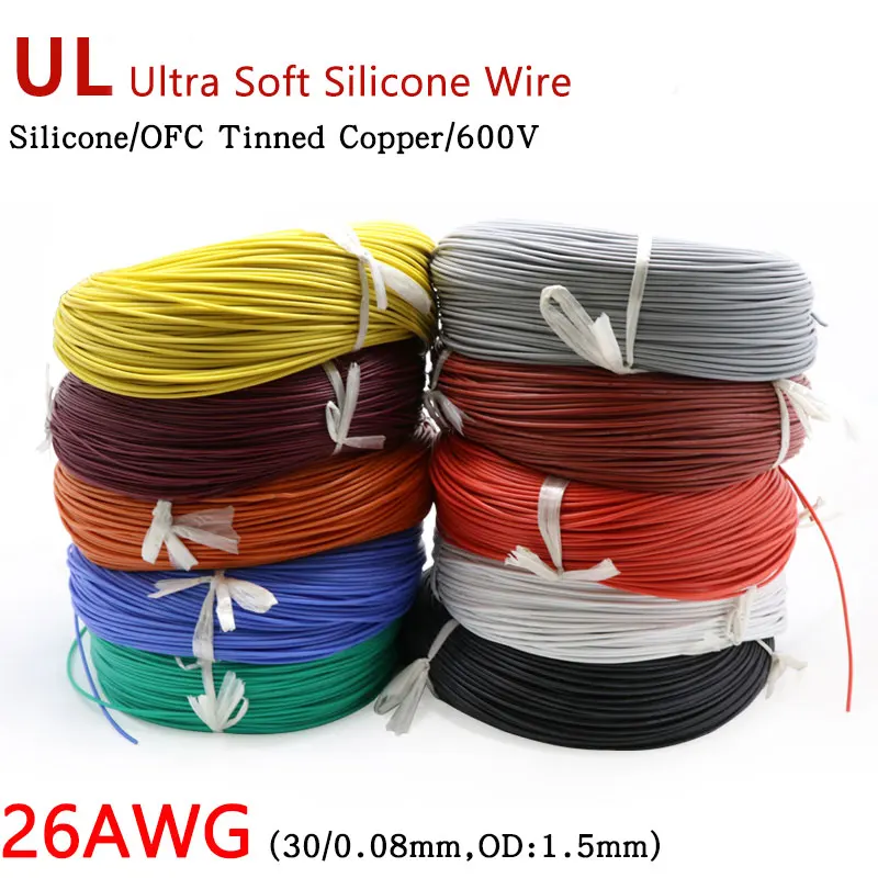 26AWG Silicone Wire 0.14mm Square Insulated Flexible Electrical Cable Heatproof Tinned Copper Silica Gel Soft DIY Cord Test Line |