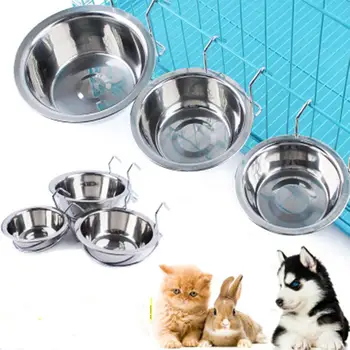 

New Dog Cat Bowls Stainless Steel Feeding Feeder Water Bowl Cage Crate Non Slip Hanging For Pet Dog Cats Puppy Outdoor Food Dish