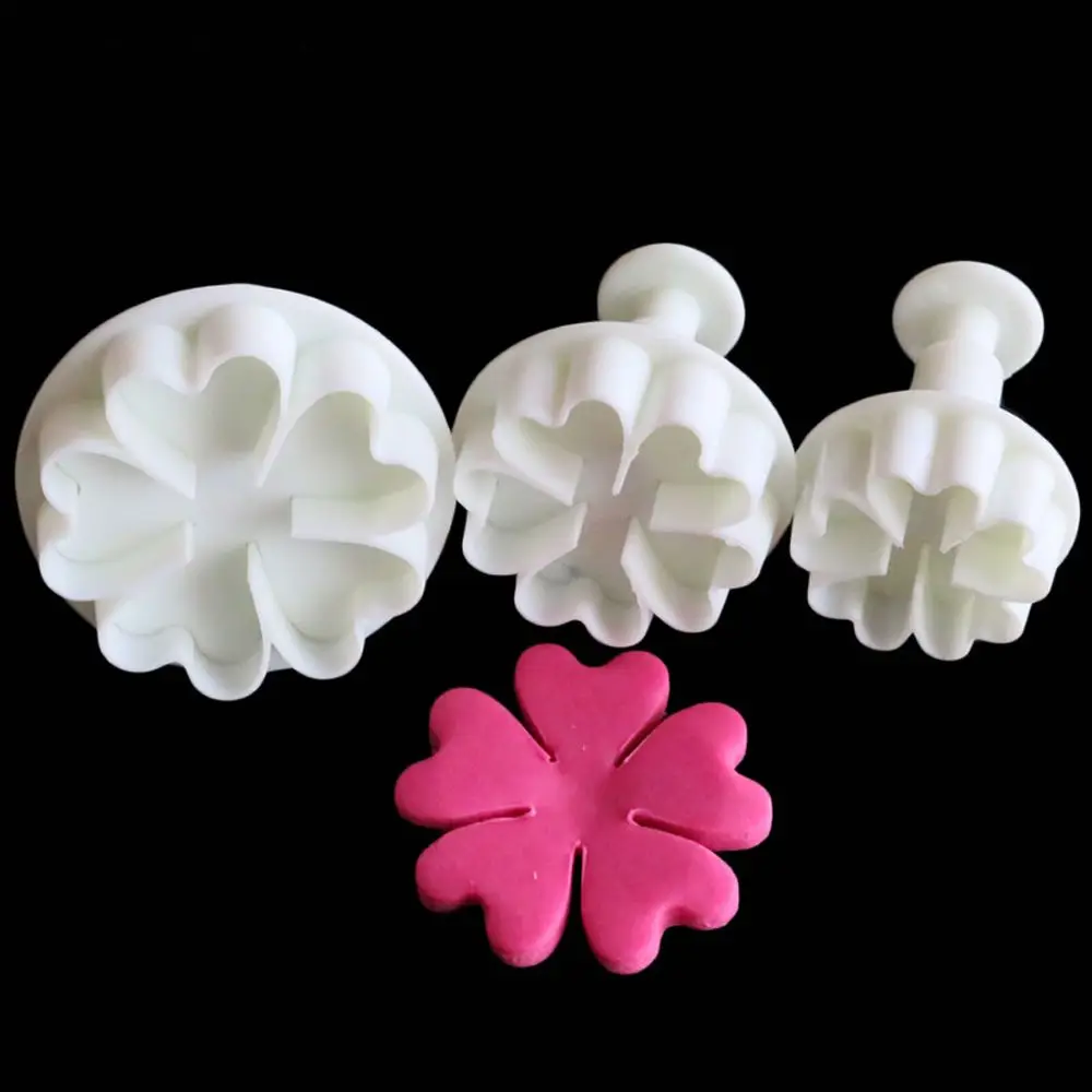 

3Pcs/Set Fondant Sugar Craft Biscuit Rose Petal Cookie Cutter Heart Flower Plunger Mold Cake Mold Pastry Tool Wedding Decoration