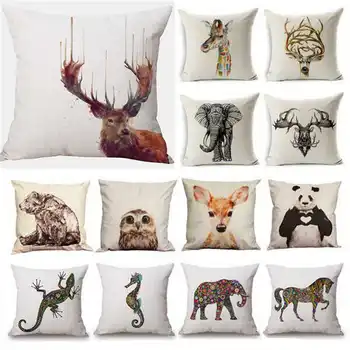 

Cute Animal Print Pillow Case Throw Pillowcase Cotton Linen Printed Pillow Covers For Office Home Textile